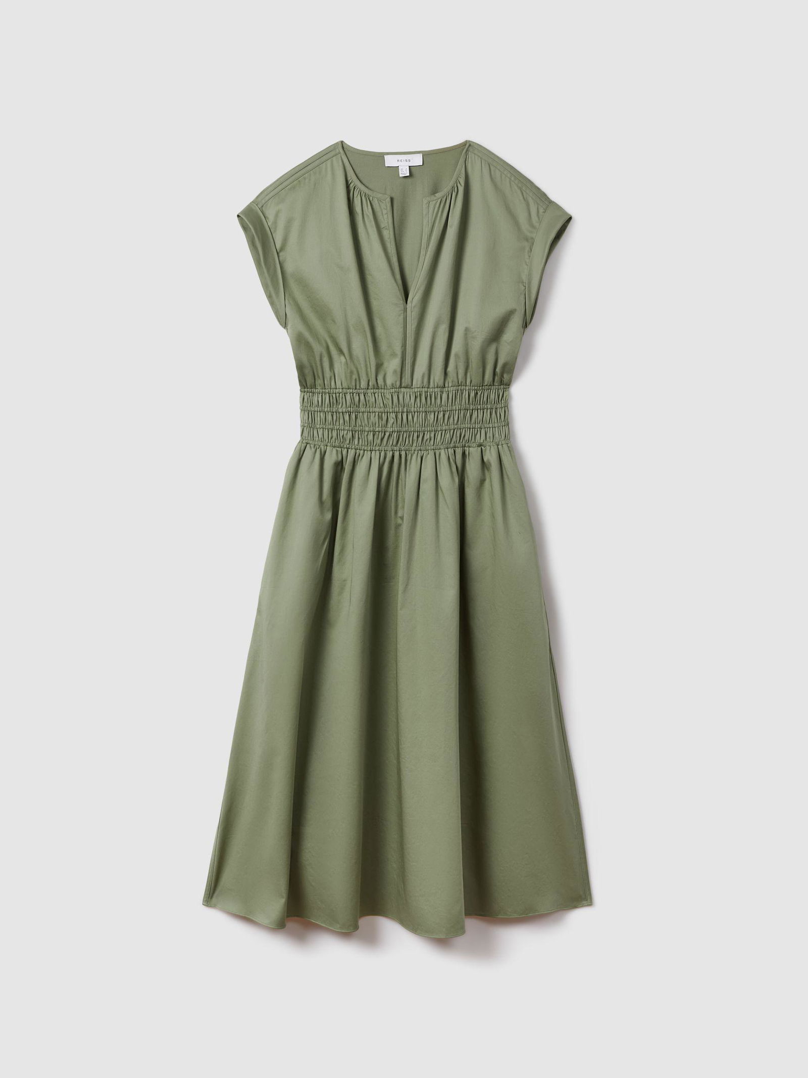 lena cotton ruched waist midi dress Reiss Lena Cotton Ruched Waist Midi Dress - Neutral/Black