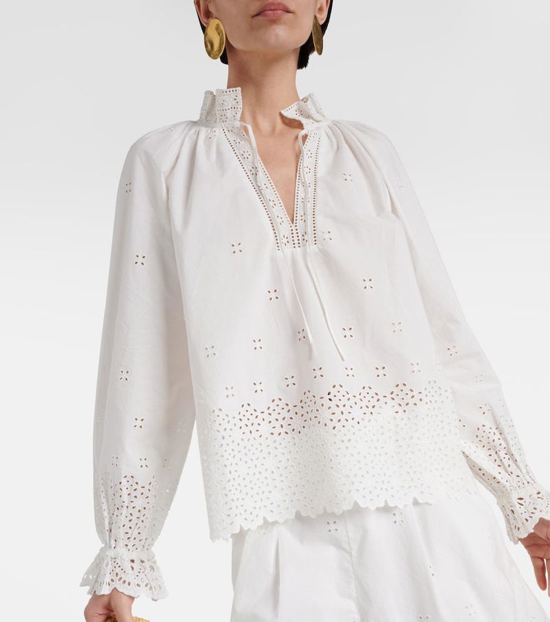 ULLA JOHNSON Alora Broderie Anglaise Cotton Blouse in White | Endource