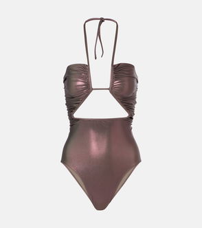 Metallic, draped one-piece swimsuit by RICK OWENS
