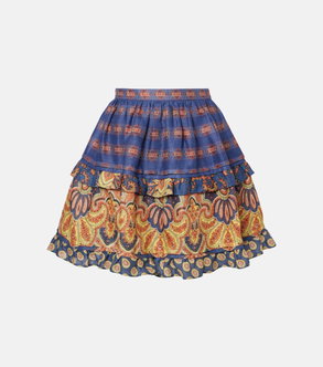 Blue and gold paisley tiered skirt