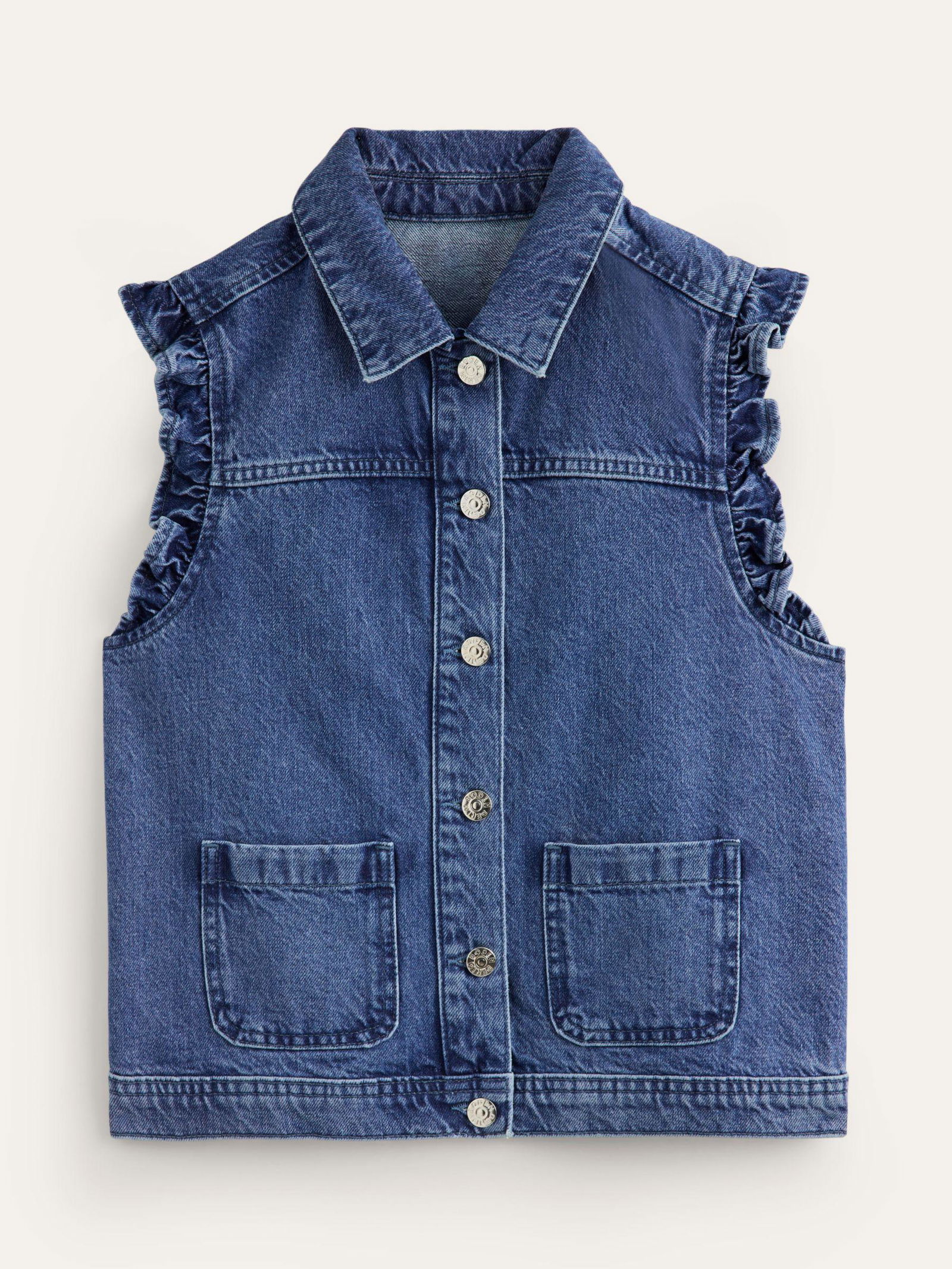 Short sleeve ruffle denim vest