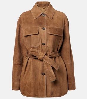 BRUNELLO CUCINELLI brown suede belted jacket