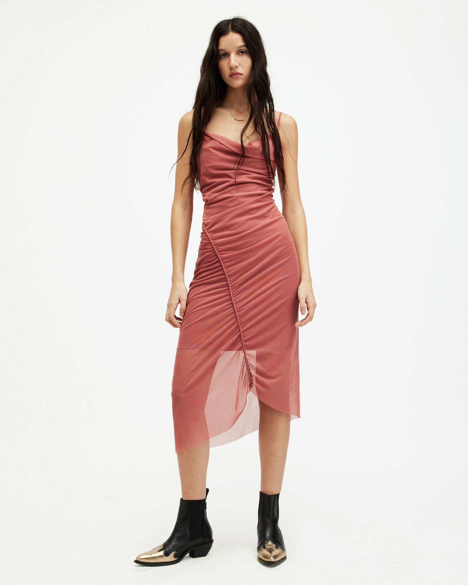 ALLSAINTS Ulla Mesh Draped Midi Dress endource
