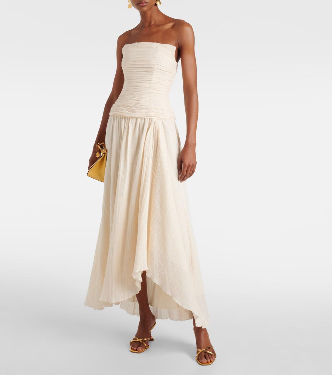 staud hightide cotton-blend maxi dress Staud Hightide Strapless Maxi Dress In Cream - 60% Off