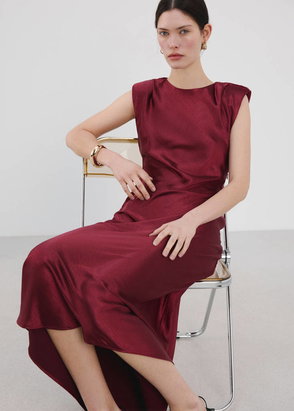 MANGO Flared-sleeve Satin Dress | endource