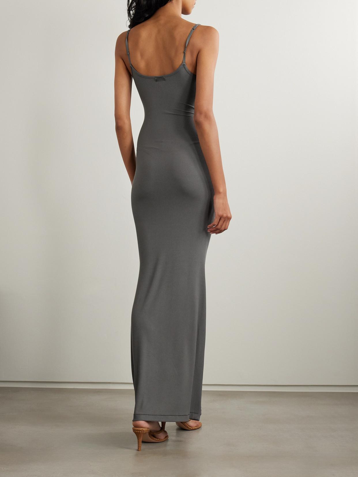ribbed modal maxi dress in grey 60% off SKIMS Soft Lounge Stretch-Modal Slip designer evening gowns