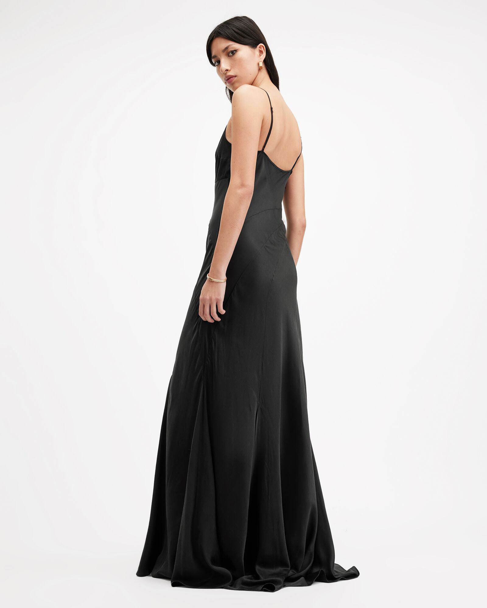 green emerald velvet dress AllSaints Womens LILI Maxi Dress Black 0 at Amazon Women's Clothing store main image 1
