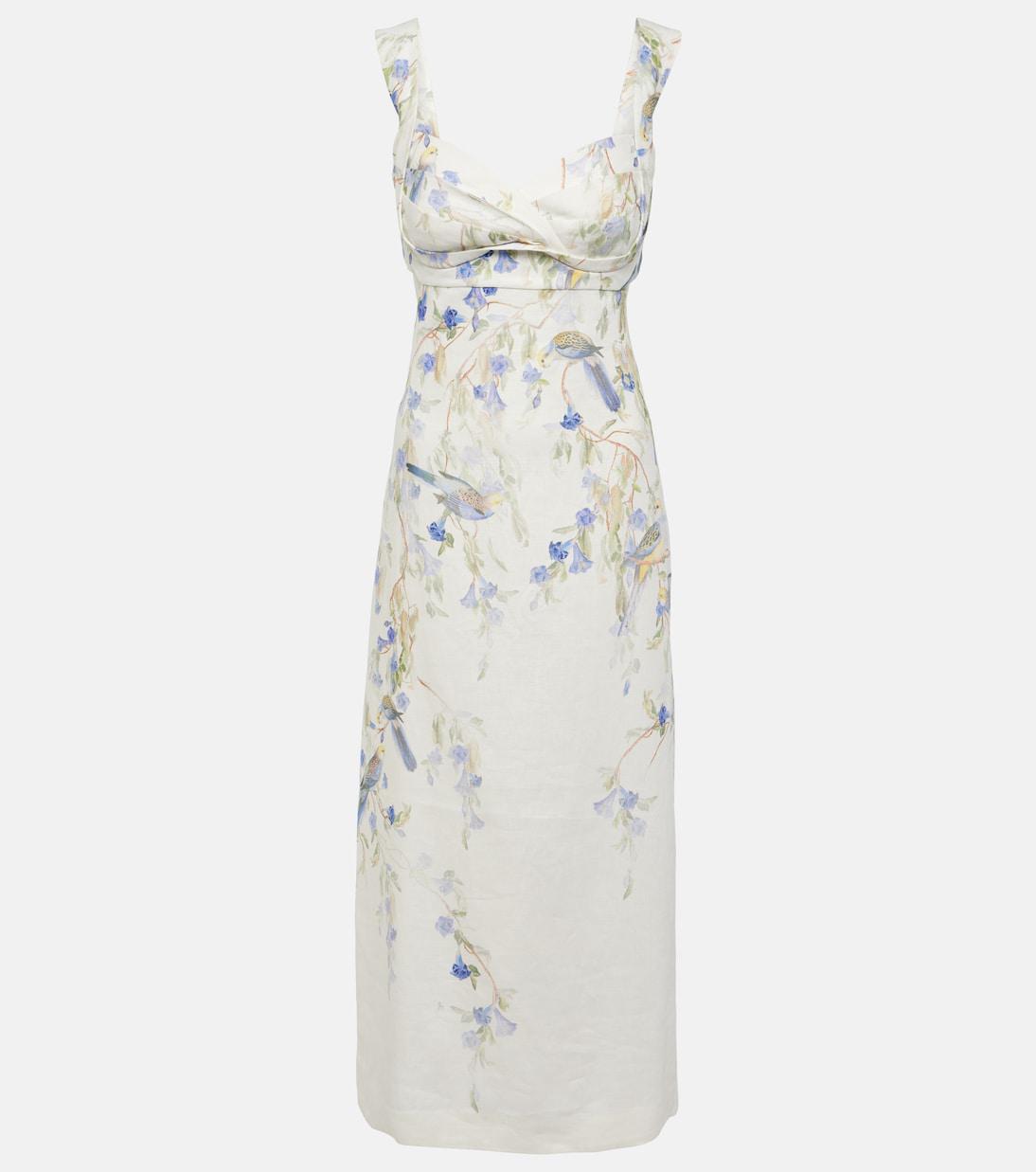 ZIMMERMANN Natura Printed Linen Midi Dress | endource
