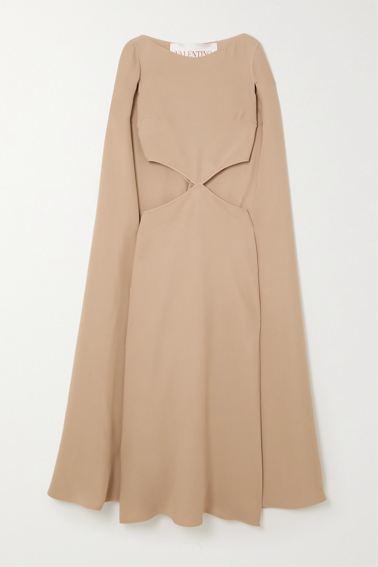 VALENTINO GARAVANI Cape-Effect Cutout Silk Midi Dress | endource