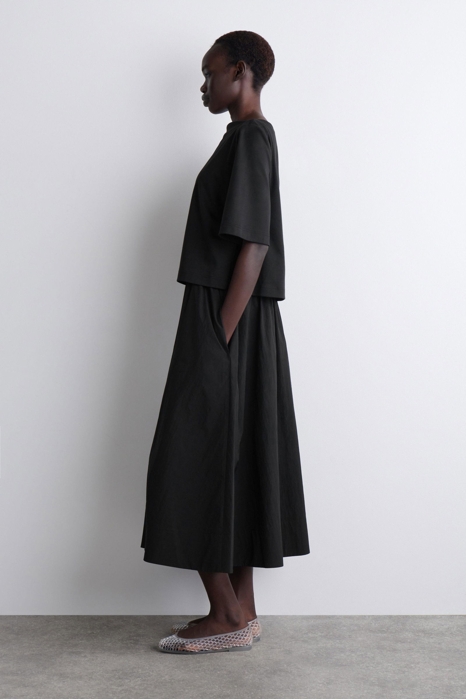 cos boat neck gathered midi dress COS Boat-Neck Gathered Midi Dress