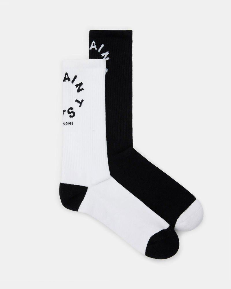 ALLSAINTS Tierra Logo Socks 2 Pack in White/Black | Endource