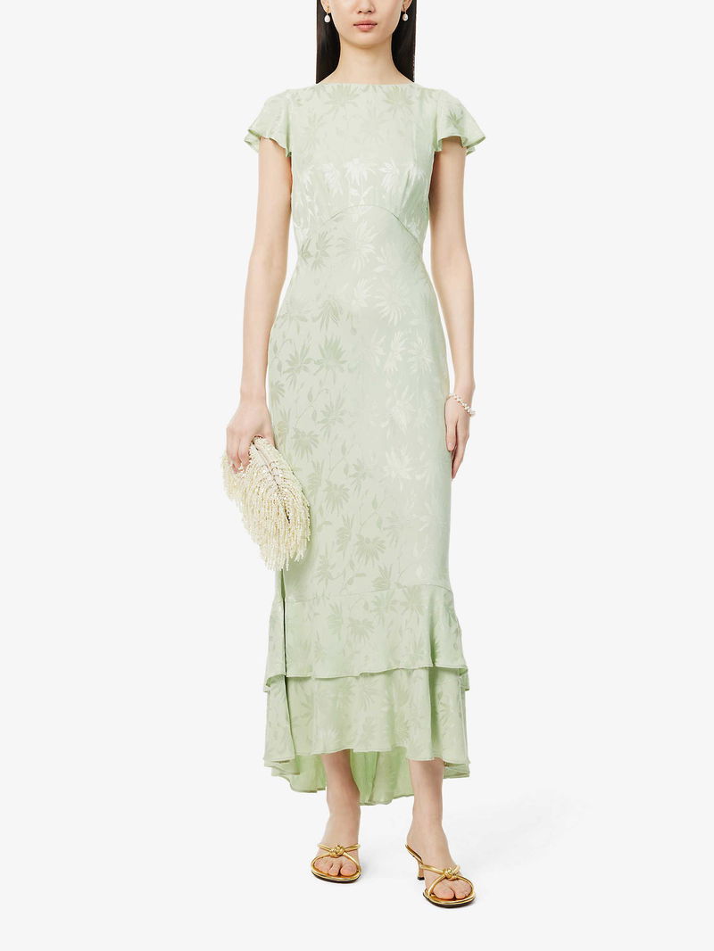 RIXO Liberty Floral-Jacquard Layered-Hem Woven Maxi Dress | endource