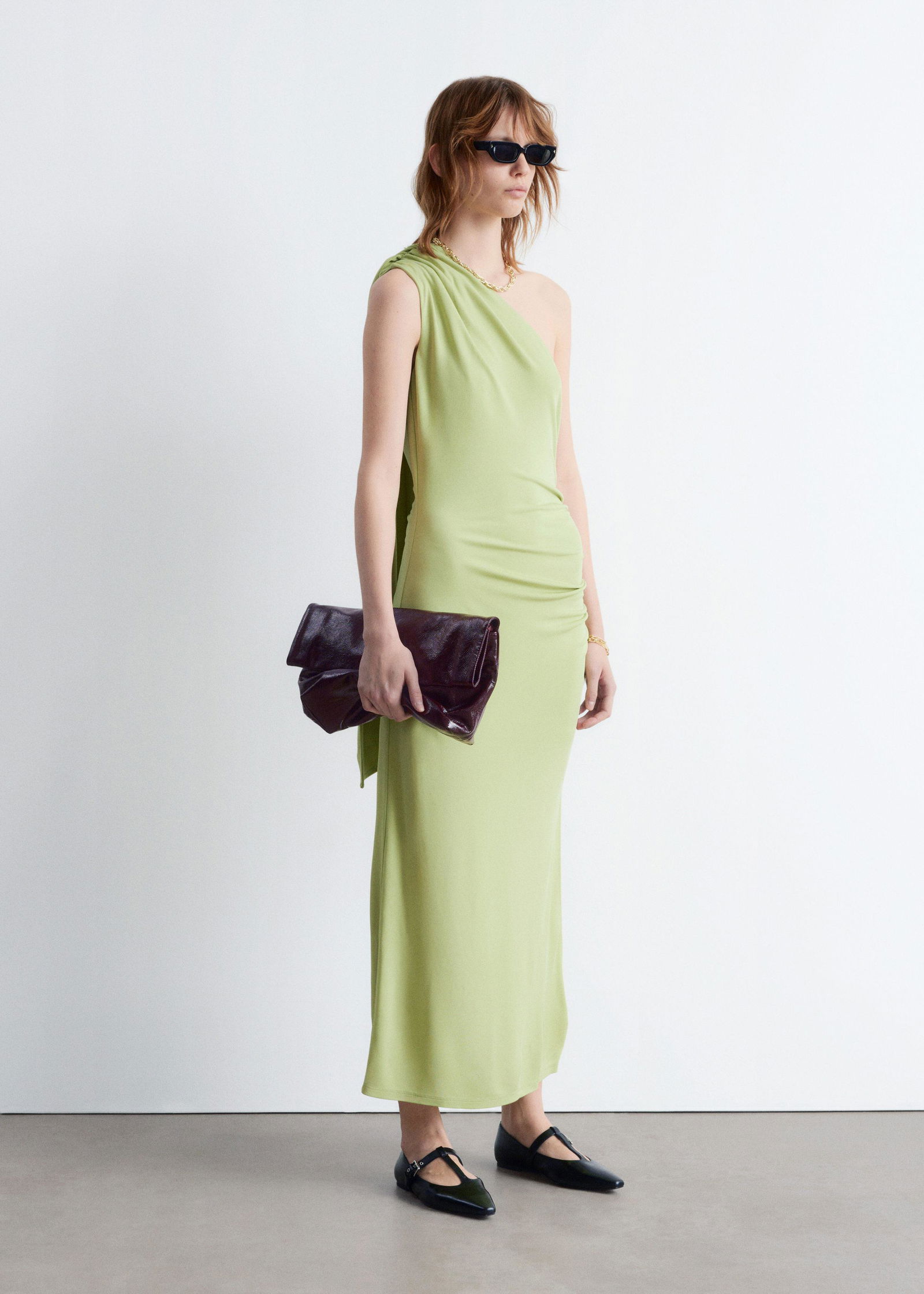 one shoulder scarf midi dress Black and White Scarf Dress - One-Shoulder Dress - Midi Dress