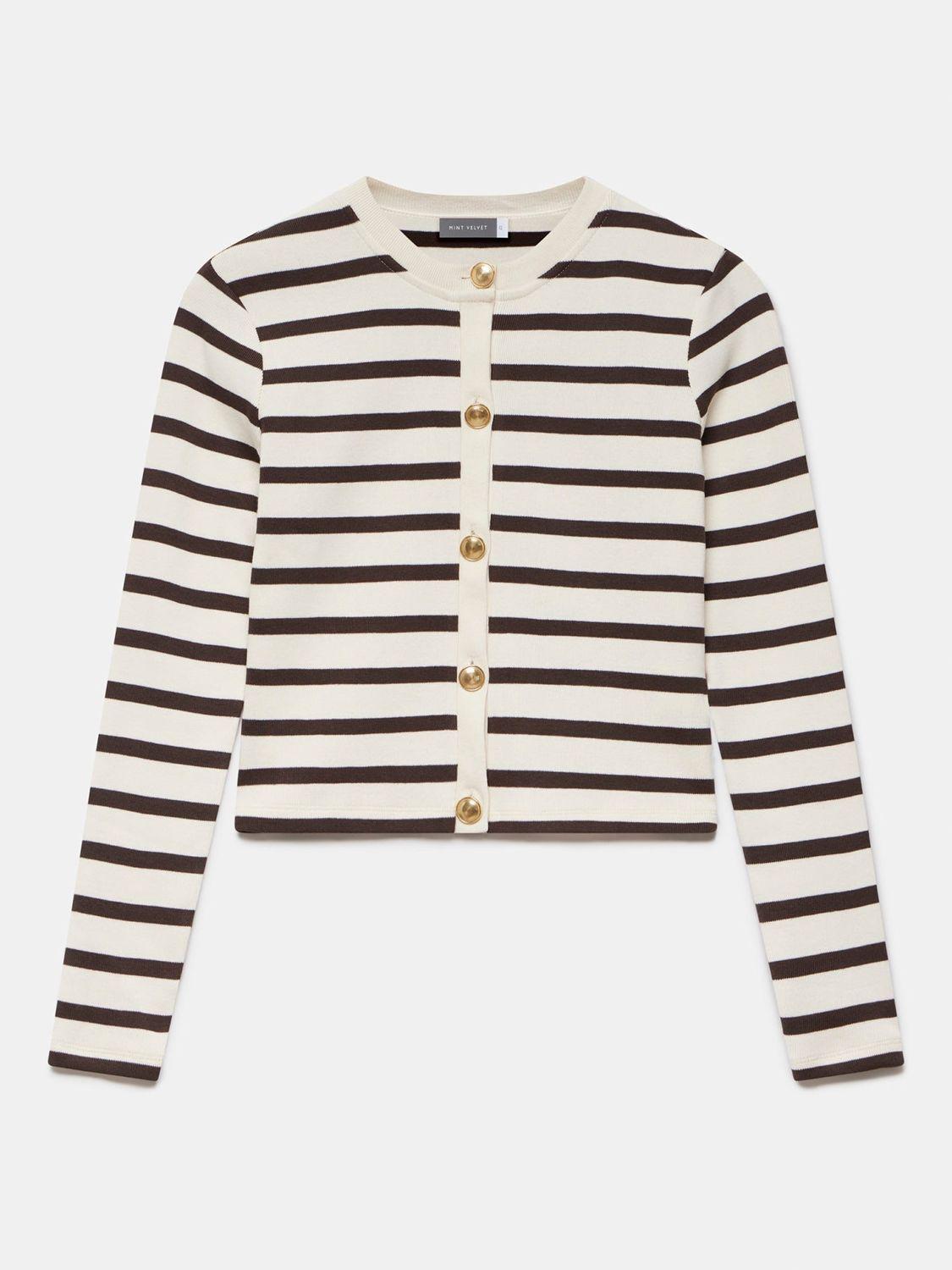 MINT VELVET Stripe Cotton Cardigan in Black/Cream | Endource