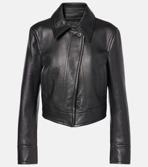 Black leather jacket with button closures