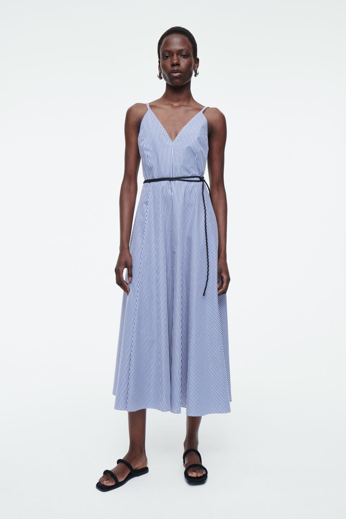 cos a line midi dress Striped A-Line Sleek fitted backless dress Fit-n-Flare Size:S (8-12) Crafted from tactile cotton
