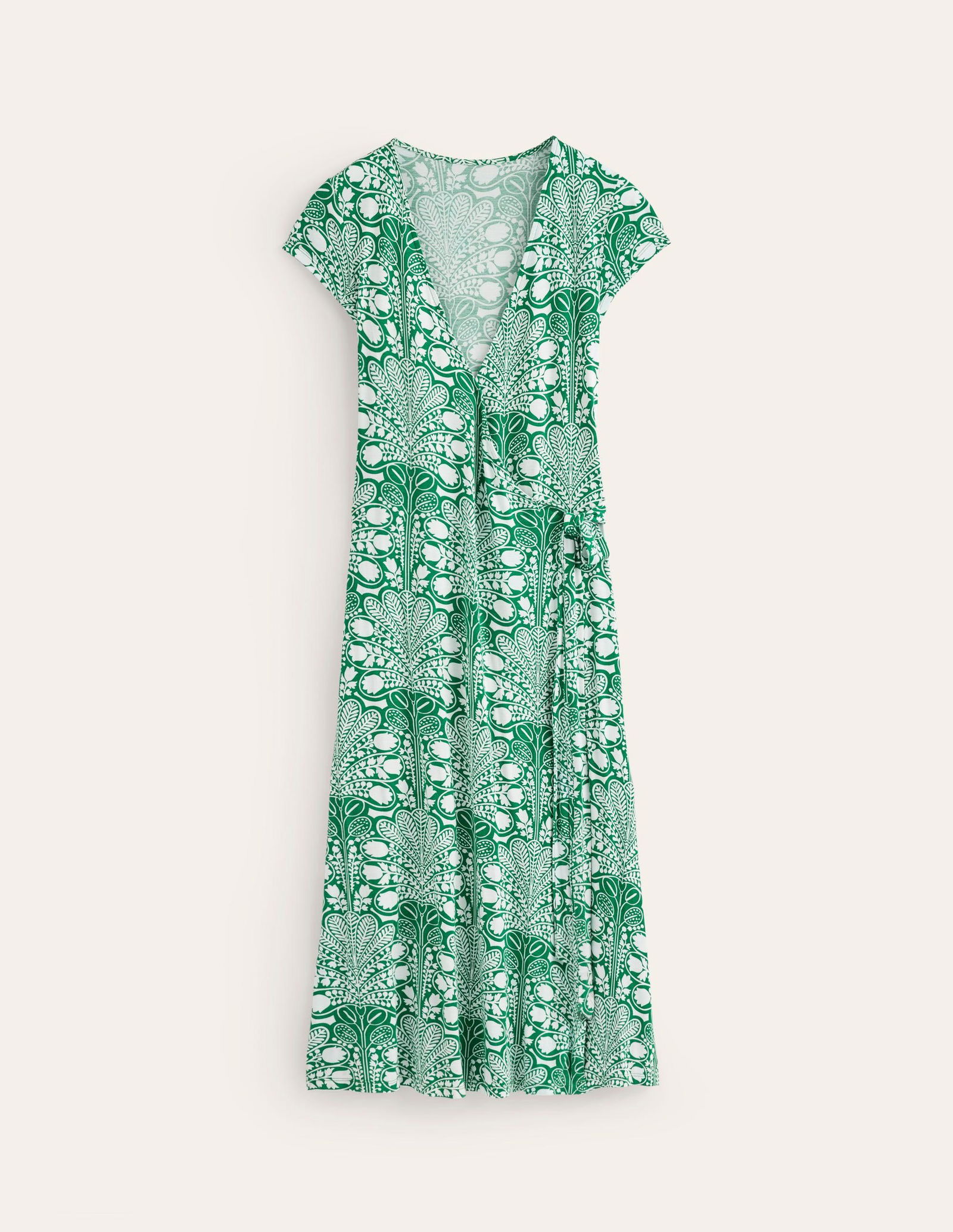 BODEN Joanna Cap Sleeve Wrap Dress-Green, Gardenia Swirl | endource