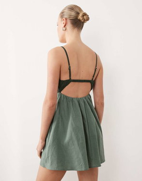 ABERCROMBIE + FITCH Abercrombie & Fitch Bandeau Satin A Line Mini Dress In  Green | endource