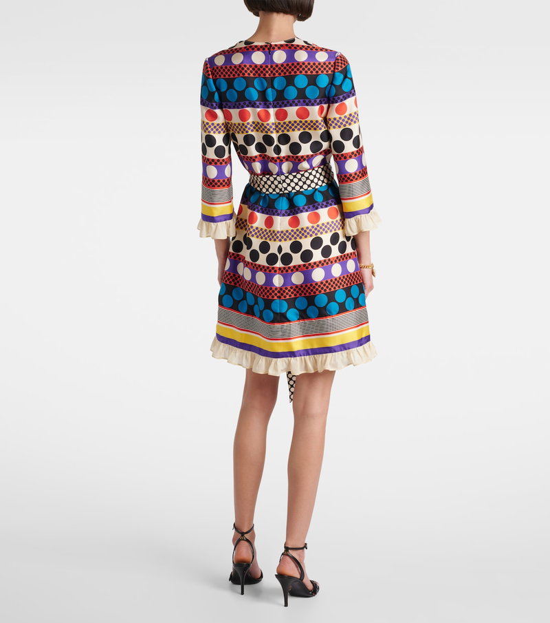 Valentino patterned wrap dress with ruffles and a chain belt.