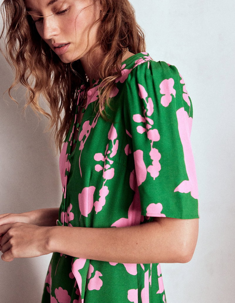 BODEN Kate Puff Sleeve Belted Dress-Highland Green, Dainty Sprigs | endource
