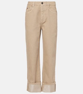 Beige corduroy trousers with cuffed legs, Brunello Cucinelli