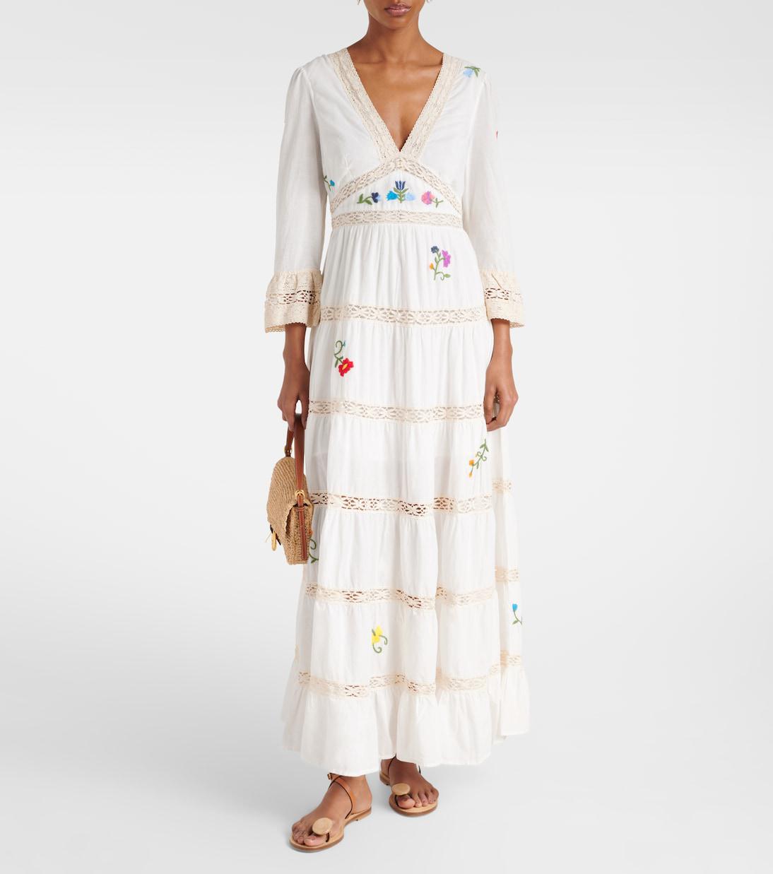 rixo regine floral embroidered tiered maxi dress RIXO Regine Floral Embroidered Tiered Maxi Dress