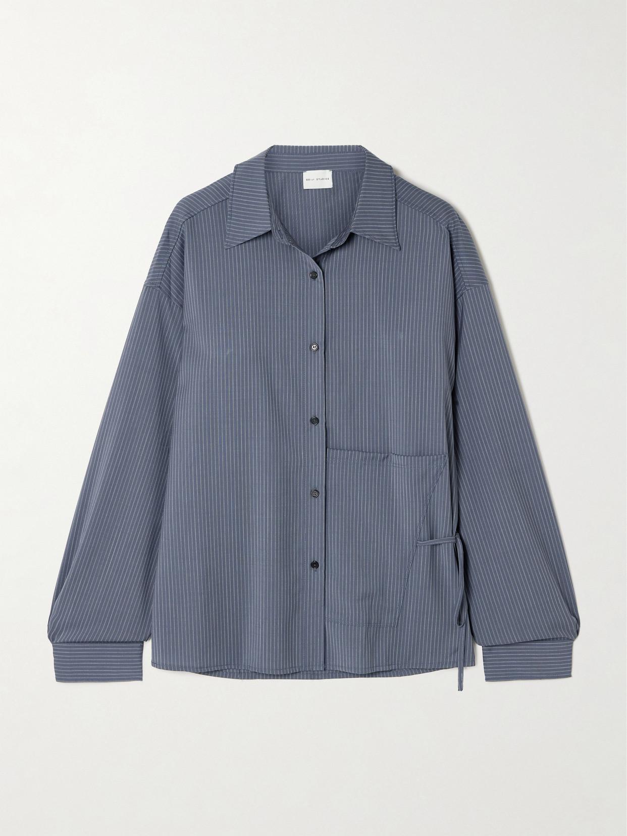 DEIJI STUDIOS Tie-Detailed Striped Wool Shirt | endource