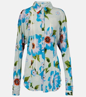 Blue floral silk shirt with white buttons