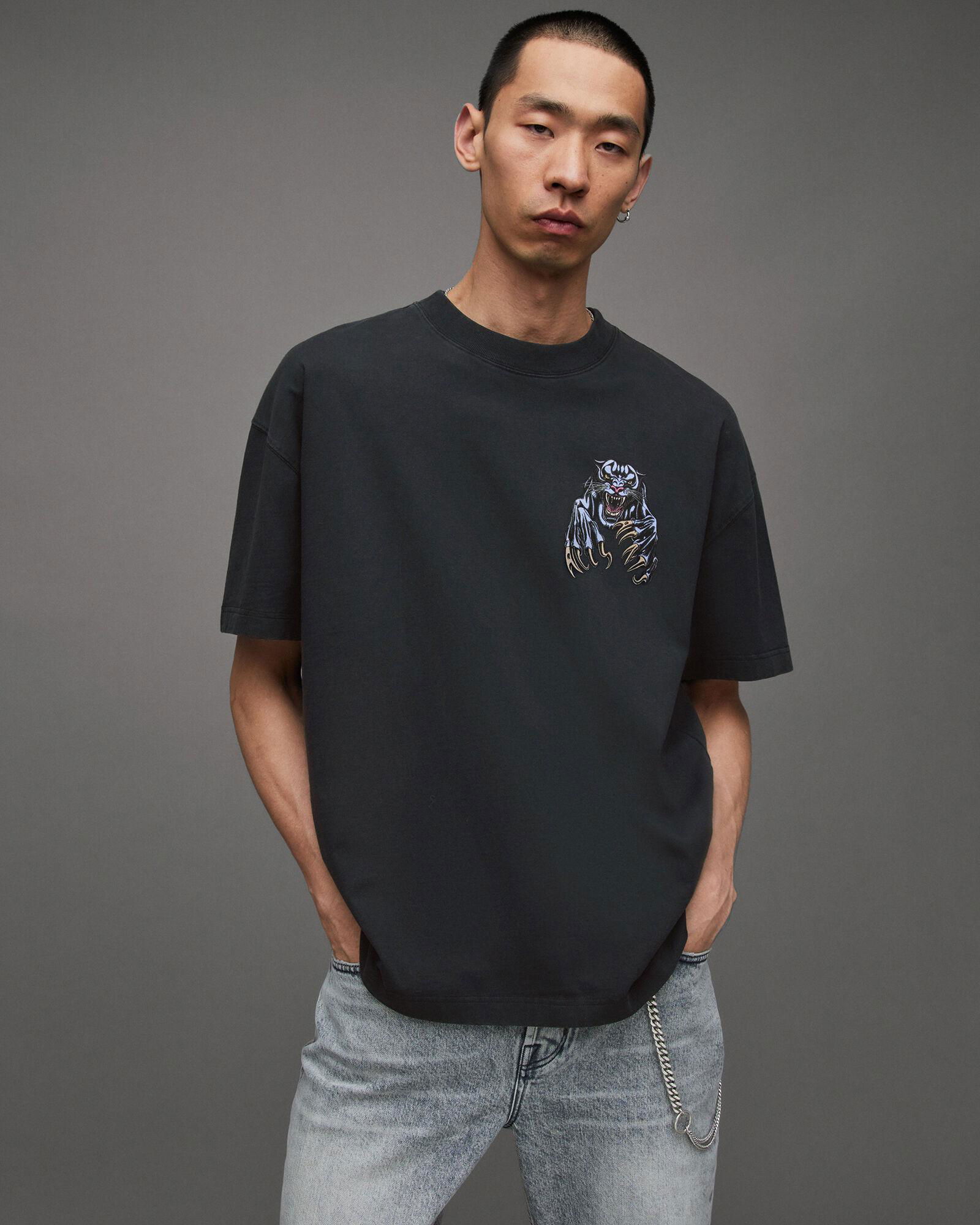 ALLSAINTS Beast Oversized Panther Crew T-Shirt in Washed Black | Endource