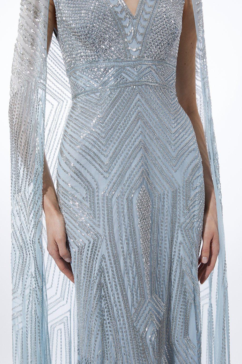 chinese dress ladies Karen Millen Metallic Petite Embellished Cape Detail Maxi Dress UK 10 main image 1