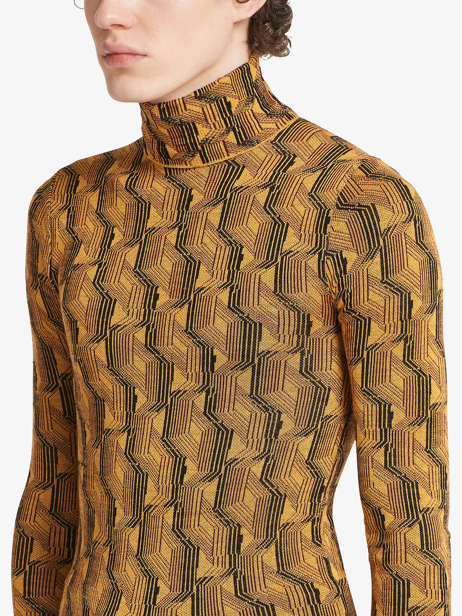 PRADA Geometric-Pattern Turtleneck Wool Sweatshirt | endource