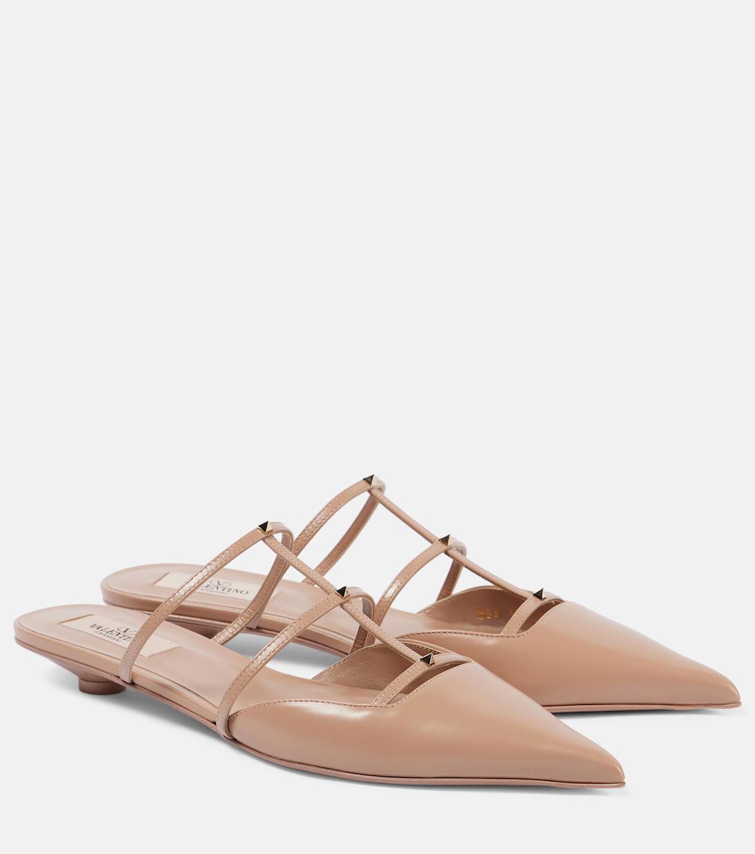 ROCKSTUD WISPY CREPE PINK CALFSKIN MULE 60MM