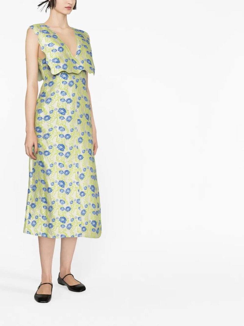 ganni jacquard mini dress green Ganni Botanical Jacquard Mini Dress main image 0