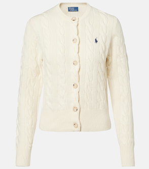 Cream cable-knit cardigan with Ralph Lauren logo
