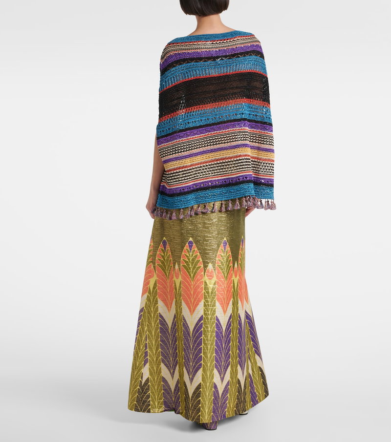 Valentino multicolored crochet shawl and patterned skirt