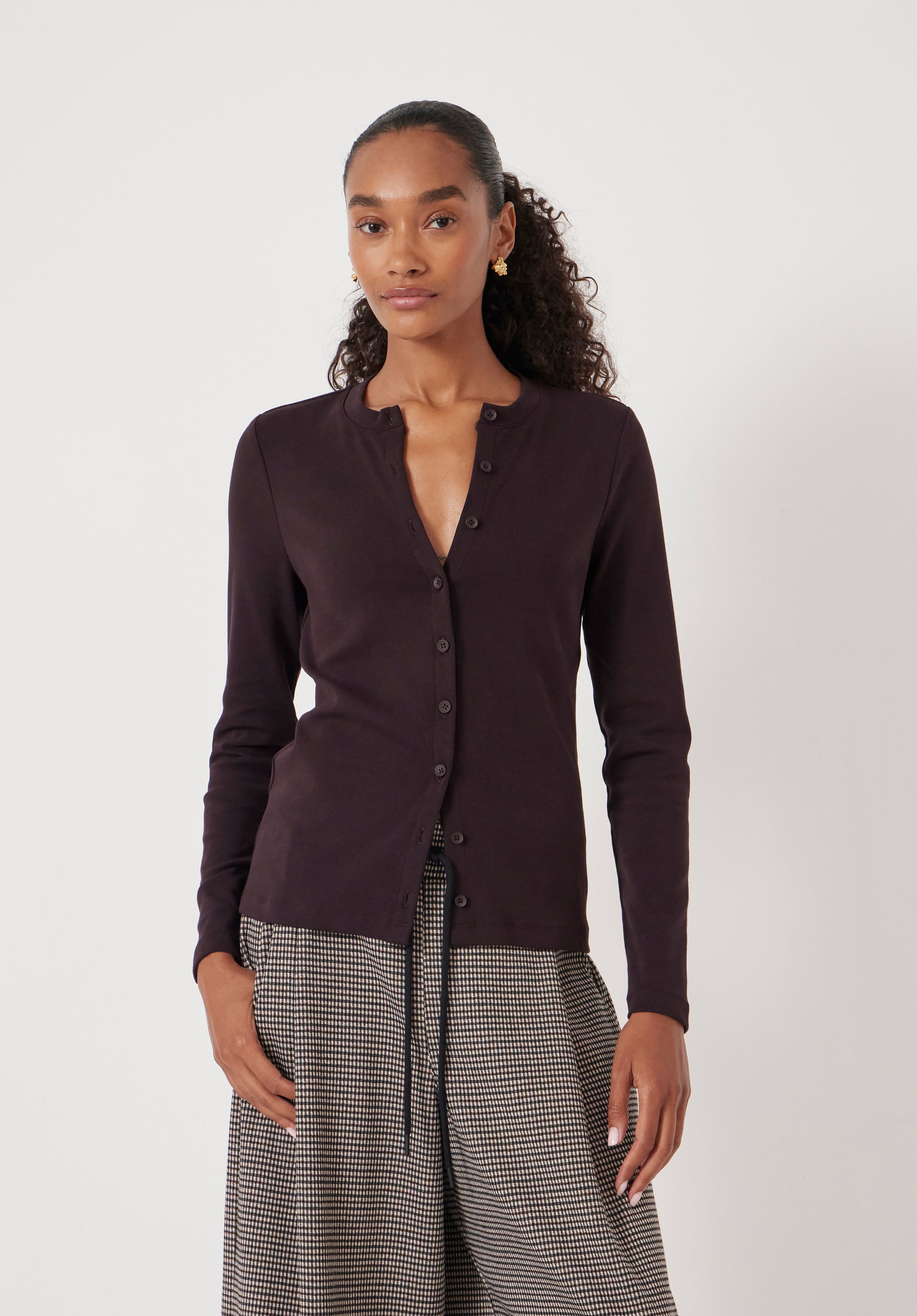 HUSH Button Ribbed Long Sleeve Top | endource