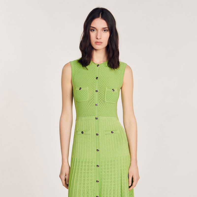 slim fit dress slacks SANDRO Rib knitted Midi dress in green for women - Green main image 0