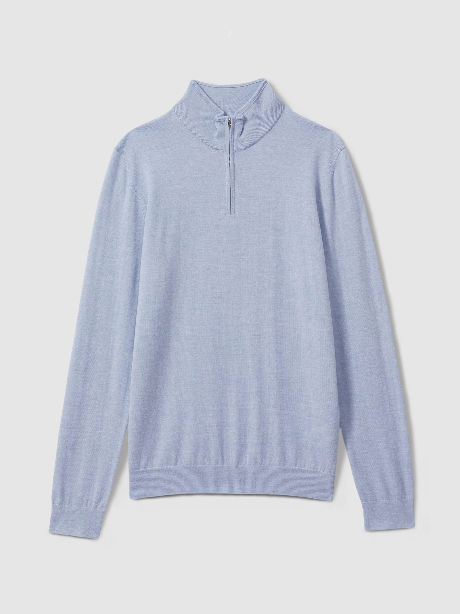 REISS Blackhall Merino Wool Half-Zip Funnel Neck Jumper in Soft Blue ...
