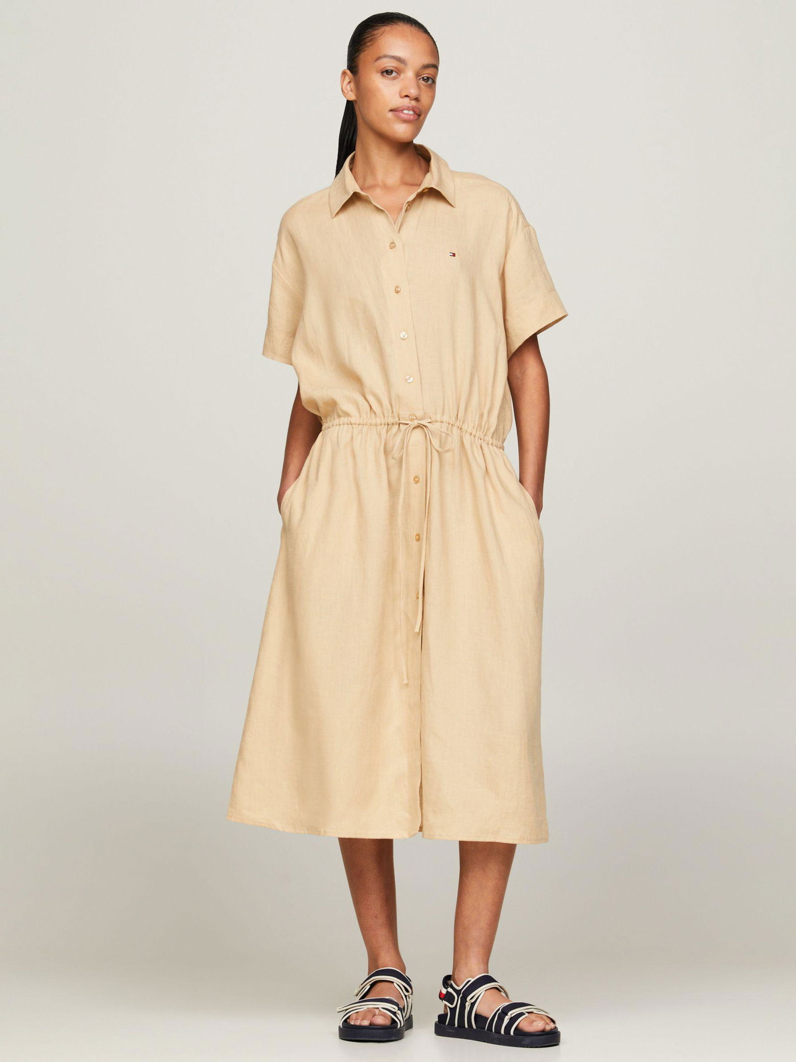 chinese dress ladies Tommy Hilfiger Women's Linen Midi Ss Fit & Flare Dresses : Amazon.co.uk:  Fashion main image 1
