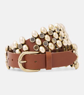 Gold-embellished leather belt with buckle