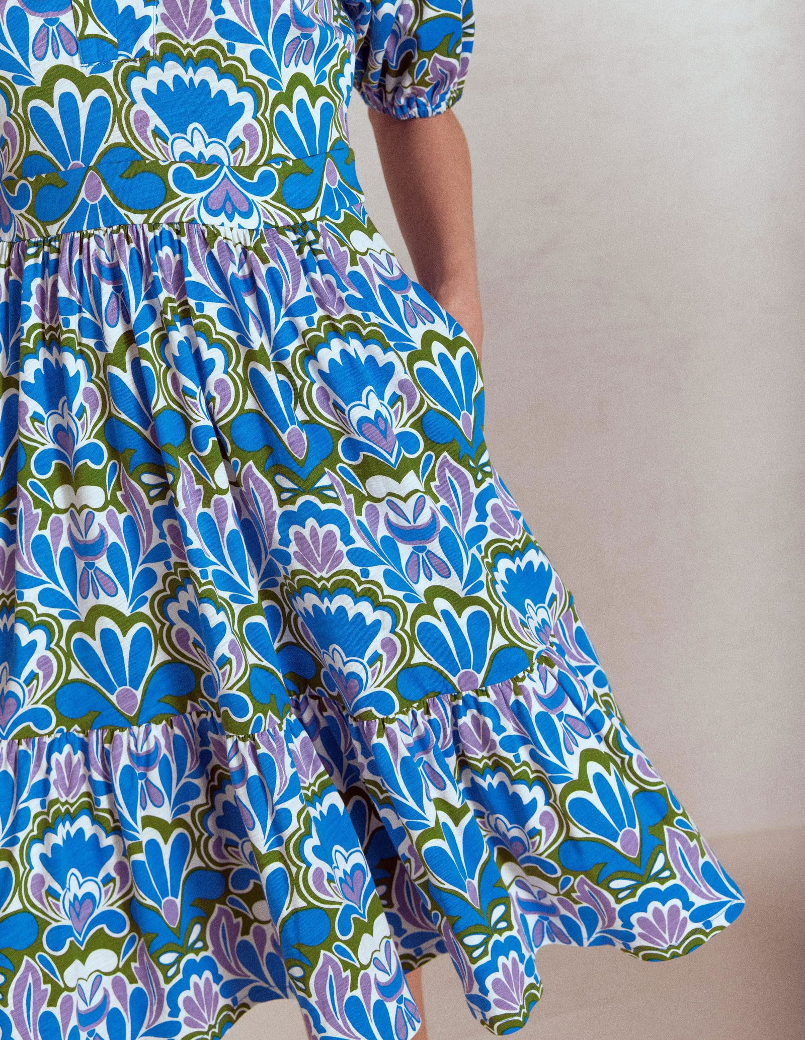 boden piper short jersey dress Piper Short Jersey Dress - Kingfisher Blue, Freesia Stamp