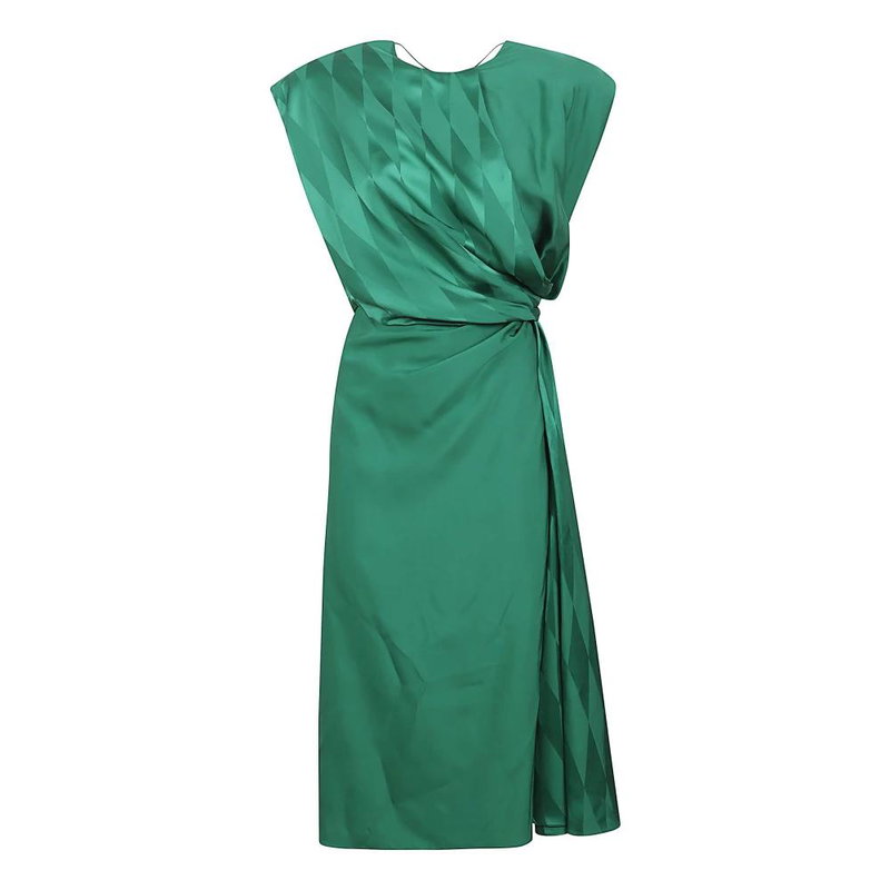 VERSACE Jacquard Silk Draped Midi Dress | endource VERSACE Jacquard Silk Draped Midi Dress | endource