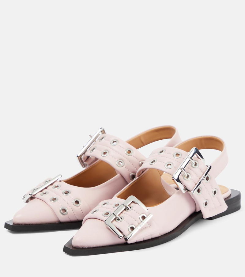 GANNI Faux Leather Slingback Flats endource