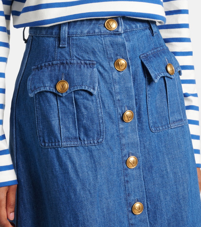 Valentino denim skirt with gold buttons and pockets