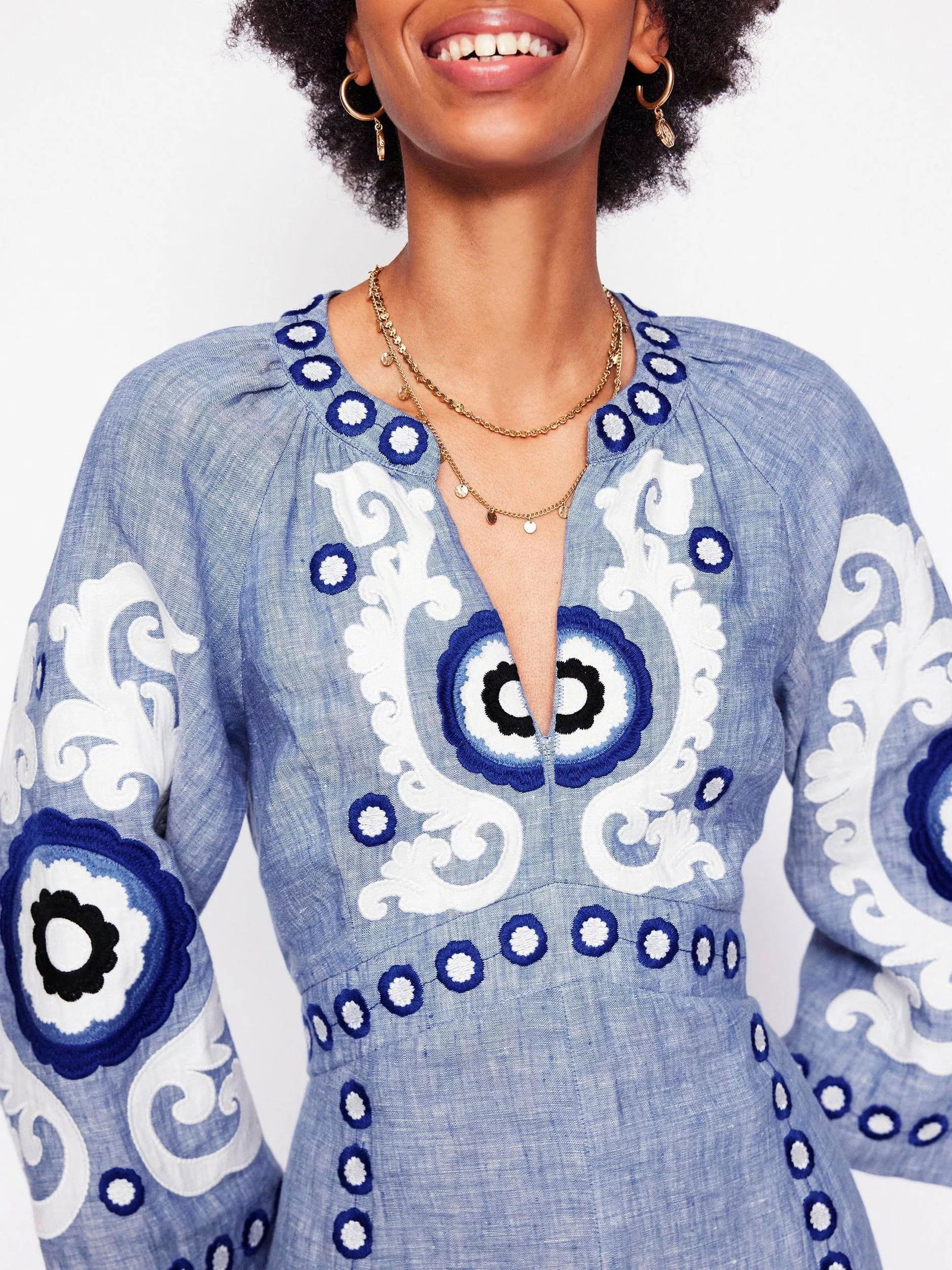 BODEN Una Embroidered Pure Linen Dress | endource