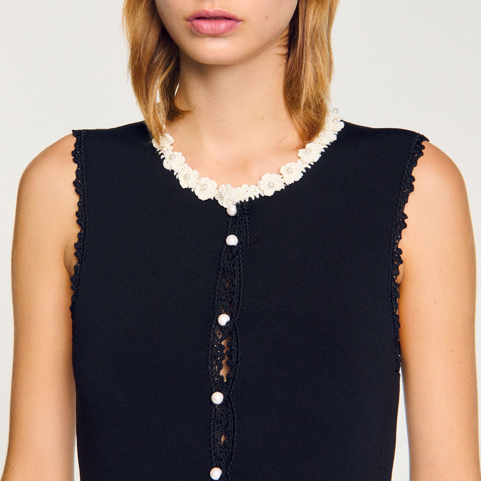 SANDRO Long Dress With Crochet Detailing | endource