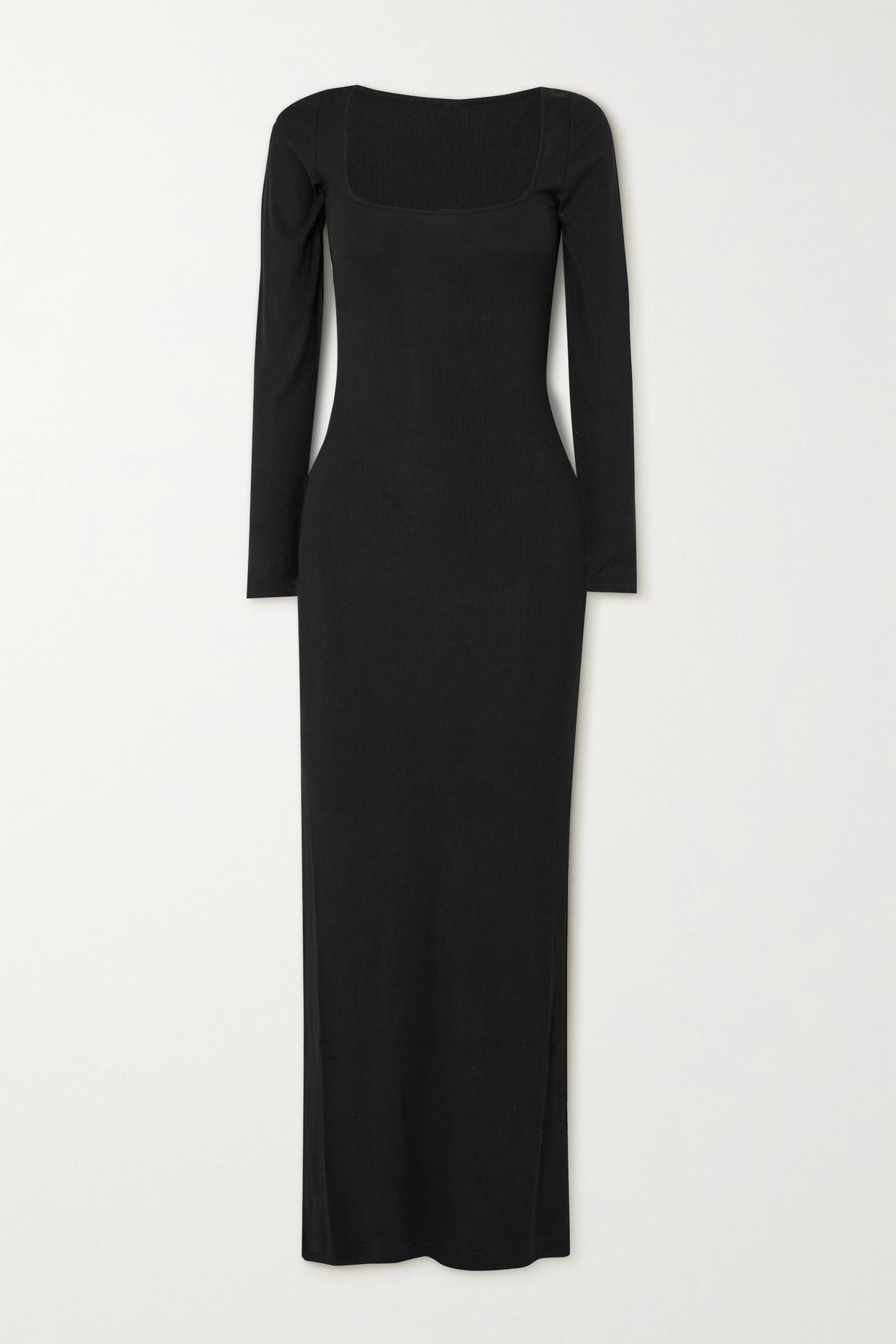 Skims Soft Lounge Long Sleeve Dress in Black