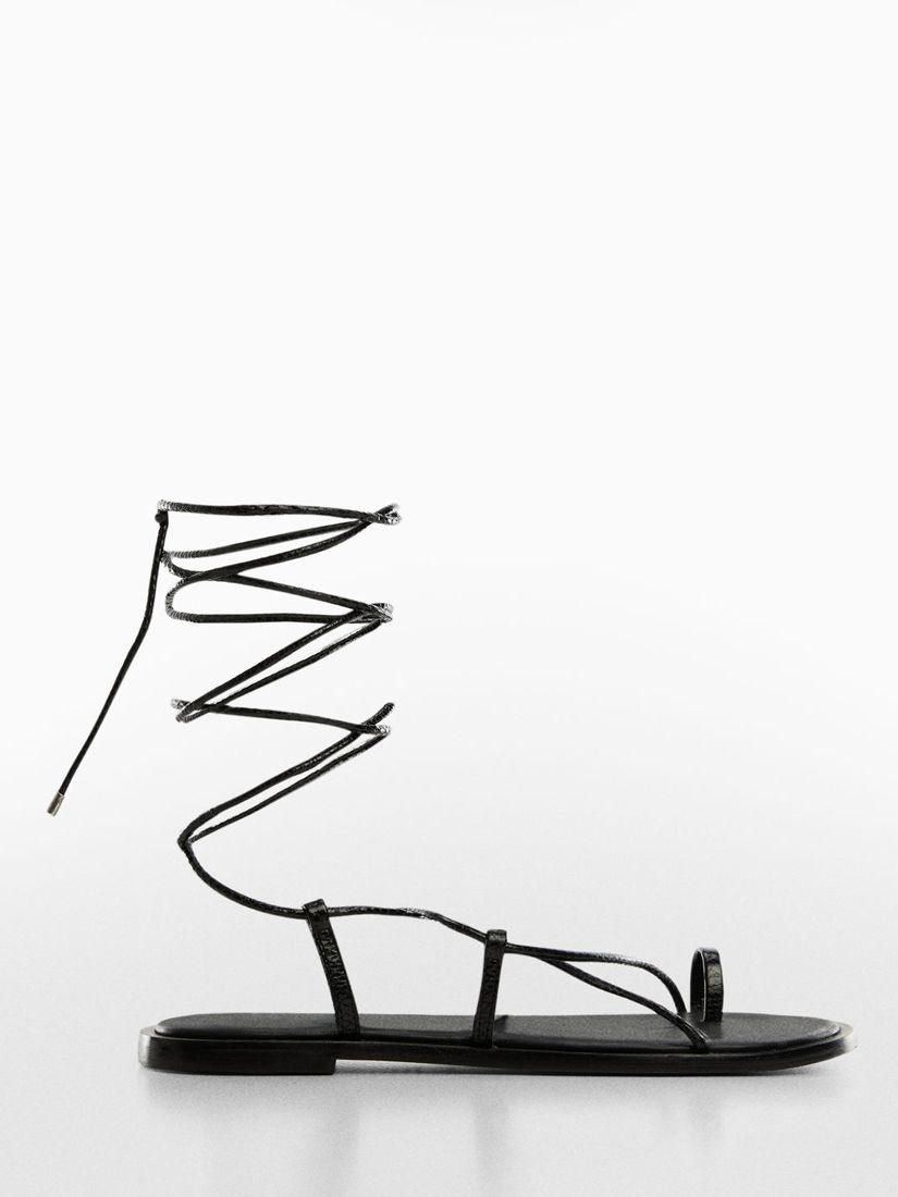 MANGO Gozo Leather Straps Sandals in Black | endource