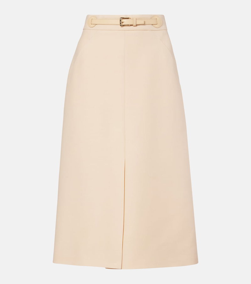 Pale beige high-waisted skirt with gold buckle detail