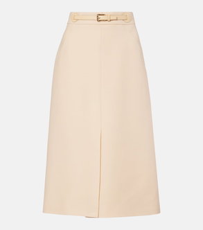 Pale beige high-waisted skirt with gold buckle detail